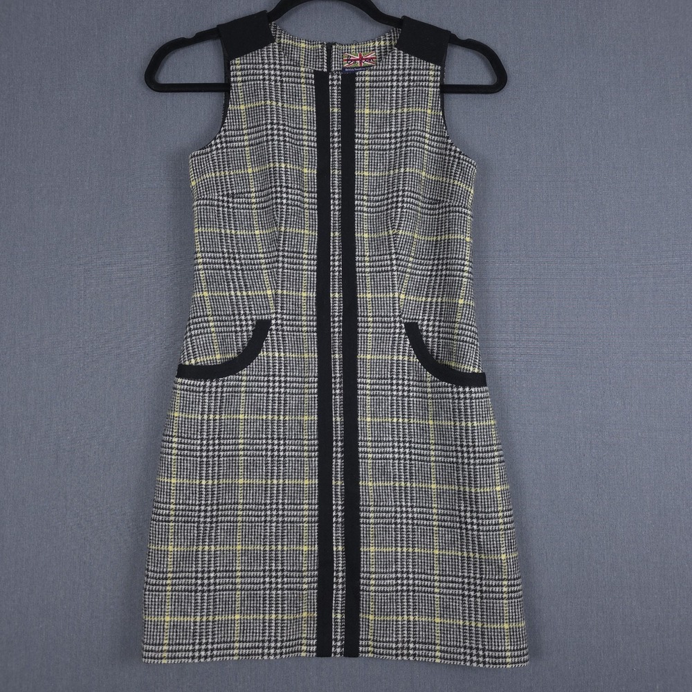 Boden Moon British Tweed Mod Dress Womens 6R Glen Plaid Retro Sheath Wool Lined